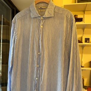 Suitsupply Linen cotton shirt: striped light blue